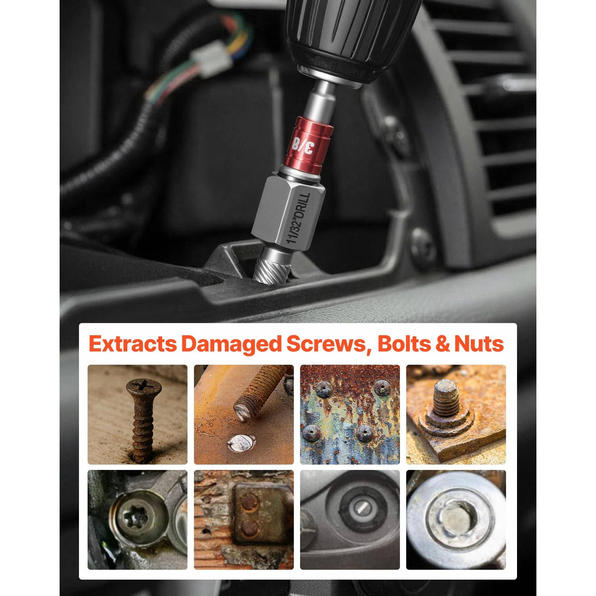 Screw Extractor Set with Drill Bits, 41 Pieces, Easy Out Bolt Extractors and Drill Bits, with Adapters, Solid Storage Case, Cr-Mo Steel for Removing Rounded, Broken, or Stripped Bolts, Screws