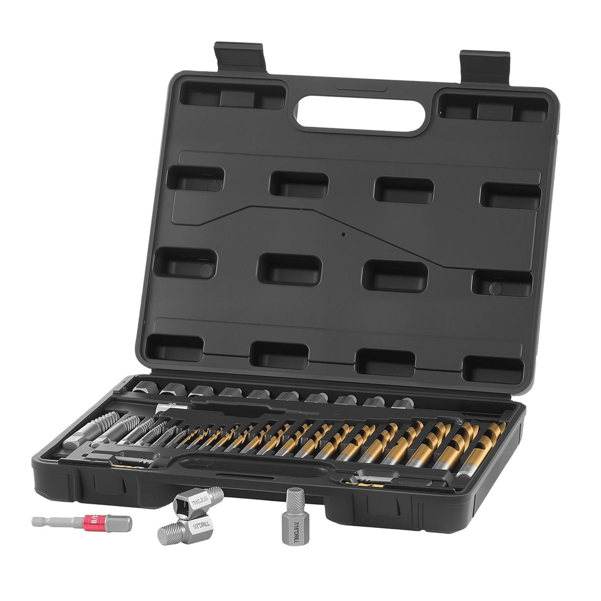 Screw Extractor Set with Drill Bits, 41 Pieces, Easy Out Bolt Extractors and Drill Bits, with Adapters, Solid Storage Case, Cr-Mo Steel for Removing Rounded, Broken, or Stripped Bolts, Screws