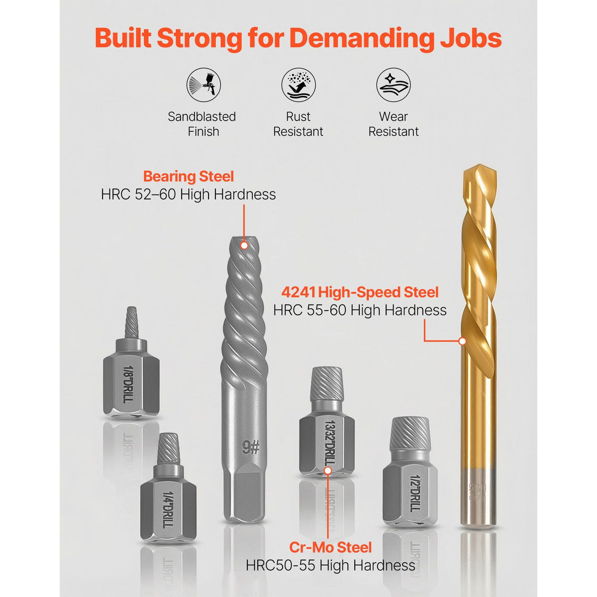 Screw Extractor Set with Drill Bits, 41 Pieces, Easy Out Bolt Extractors and Drill Bits, with Adapters, Solid Storage Case, Cr-Mo Steel for Removing Rounded, Broken, or Stripped Bolts, Screws