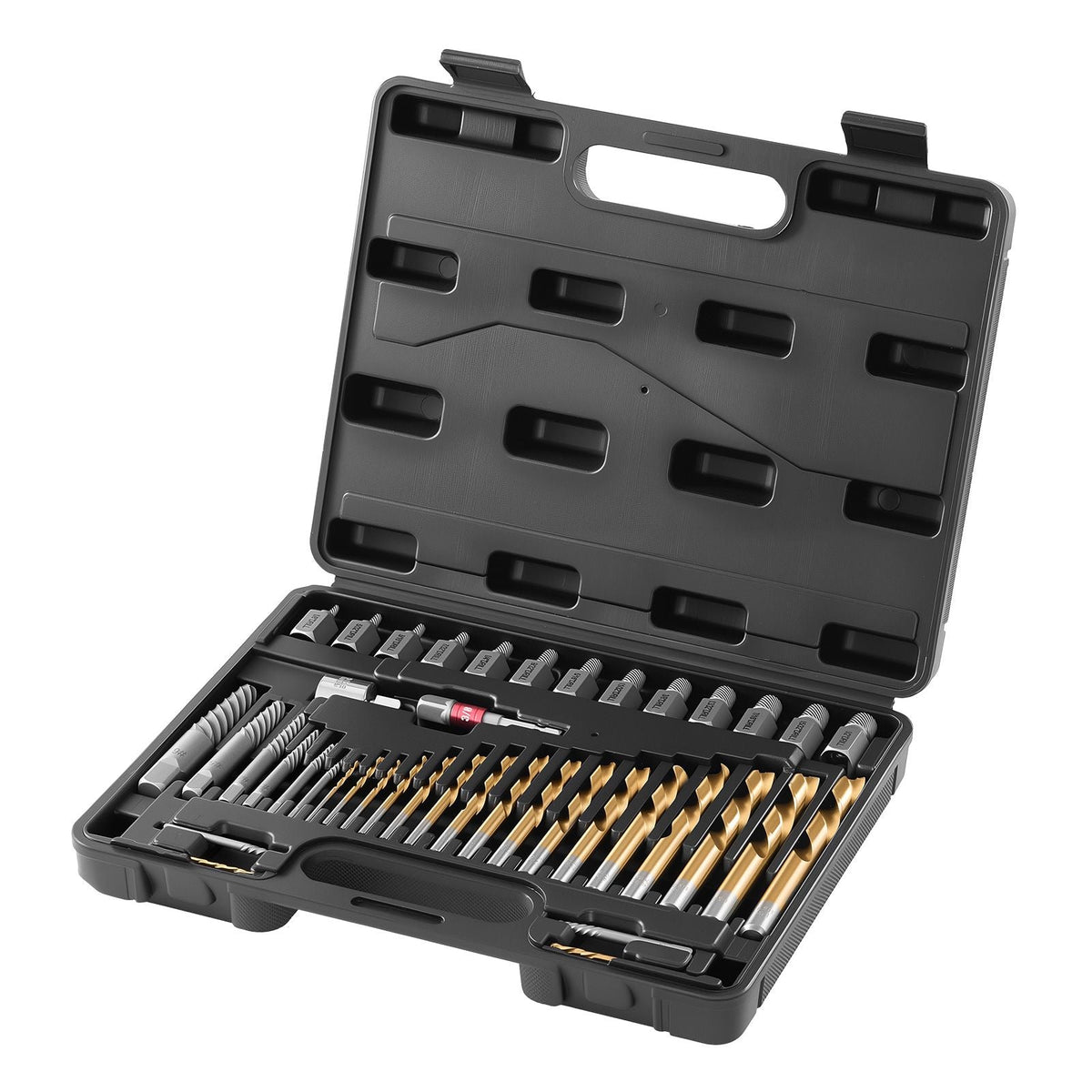 Screw Extractor Set with Drill Bits, 41 Pieces, Easy Out Bolt Extractors and Drill Bits, with Adapters, Solid Storage Case, Cr-Mo Steel for Removing Rounded, Broken, or Stripped Bolts, Screws