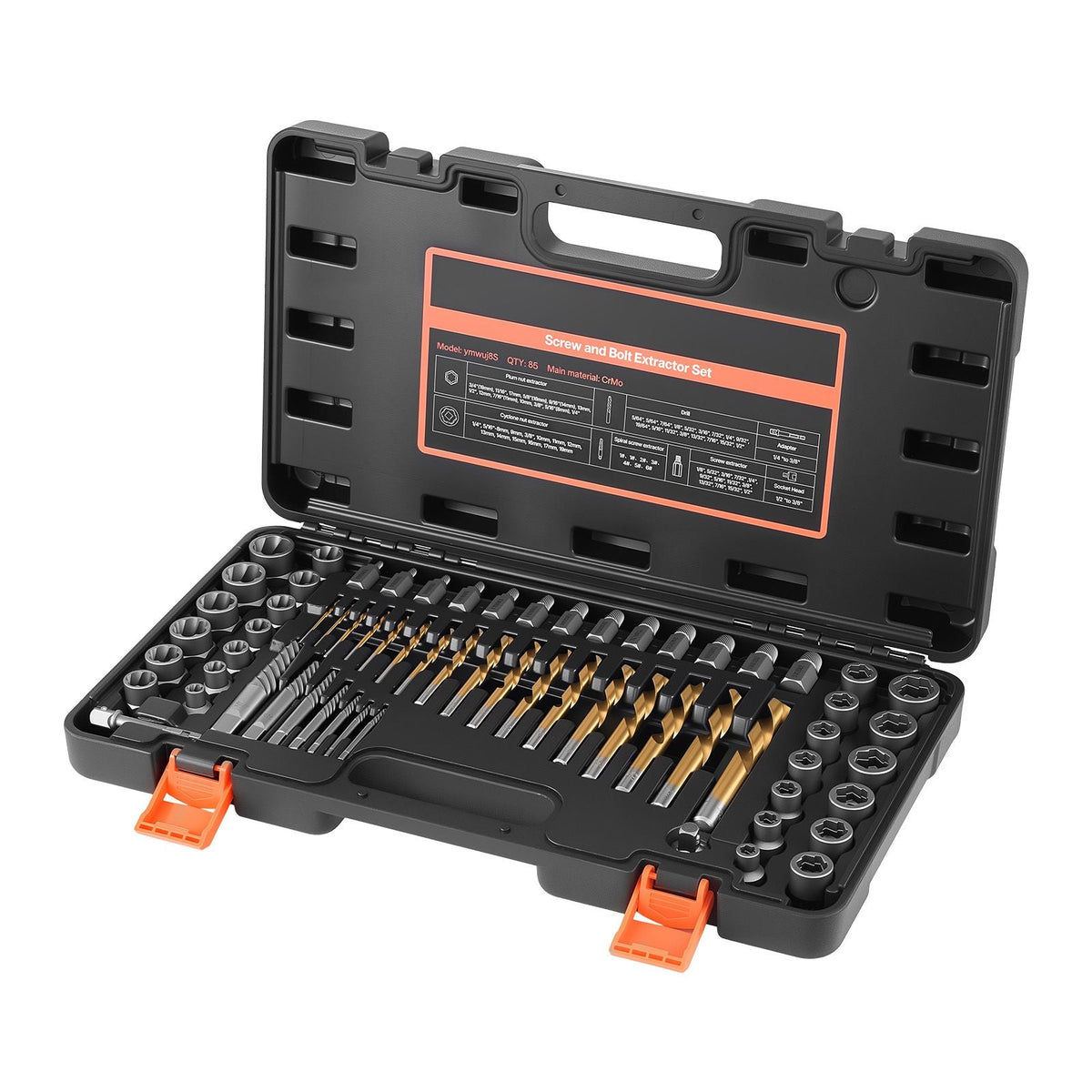 Screw Extractor Set with Drill Bits, 65 Pieces, Easy Out Nut Bolt Extractors and Drill Bits, with Adapters, Solid Storage Case, Cr-Mo Steel for Removing Rounded, Broken, or Stripped Fasteners