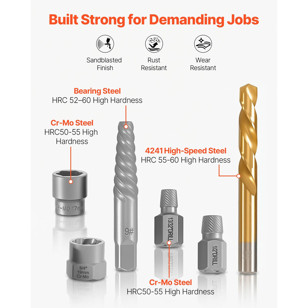 Screw Extractor Set with Drill Bits, 65 Pieces, Easy Out Nut Bolt Extractors and Drill Bits, with Adapters, Solid Storage Case, Cr-Mo Steel for Removing Rounded, Broken, or Stripped Fasteners