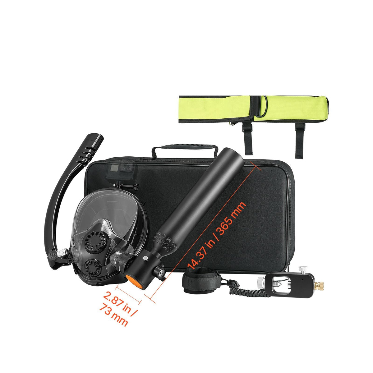Scuba Tank, 0.5L Portable Diving Tank, Diving Oxygen Cylinder Support 5-10 Minutes Underwater Breathing, 32.81 ft Diving Depth, Refillable Snorkel Air Tank Kit for Underwater Exploration Rescue