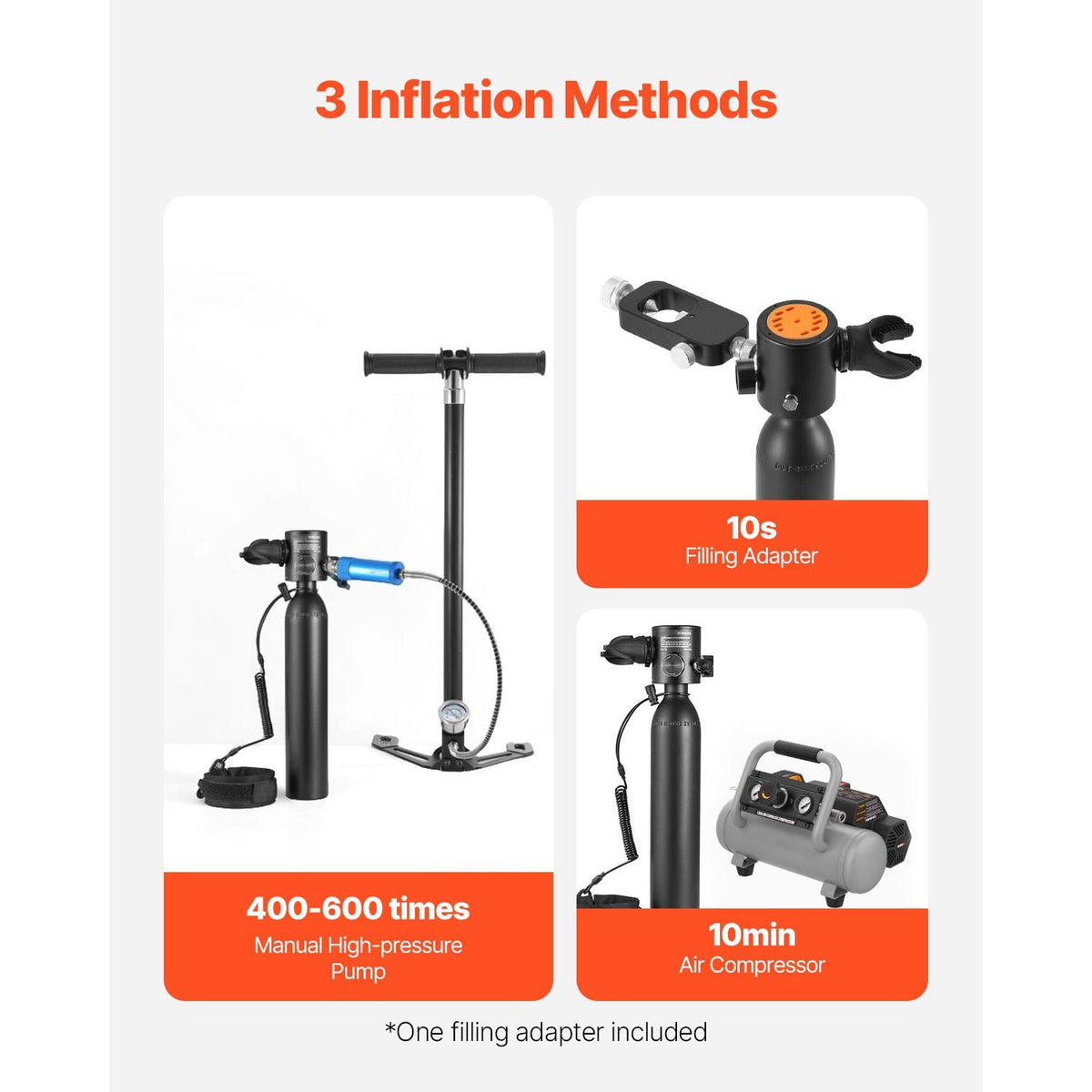 Scuba Tank, 0.5L Portable Diving Tank, Diving Oxygen Cylinder Support 5-10 Minutes Underwater Breathing, 32.81 ft Diving Depth, Refillable Snorkel Air Tank Kit for Underwater Exploration Rescue