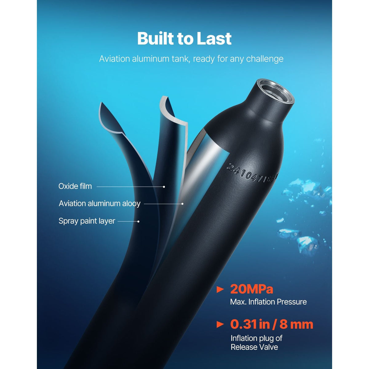 Scuba Tank, 0.5L Portable Diving Tank, Diving Oxygen Cylinder Support 5-10 Minutes Underwater Breathing, 32.81 ft Diving Depth, Refillable Snorkel Air Tank Kit for Underwater Exploration Rescue