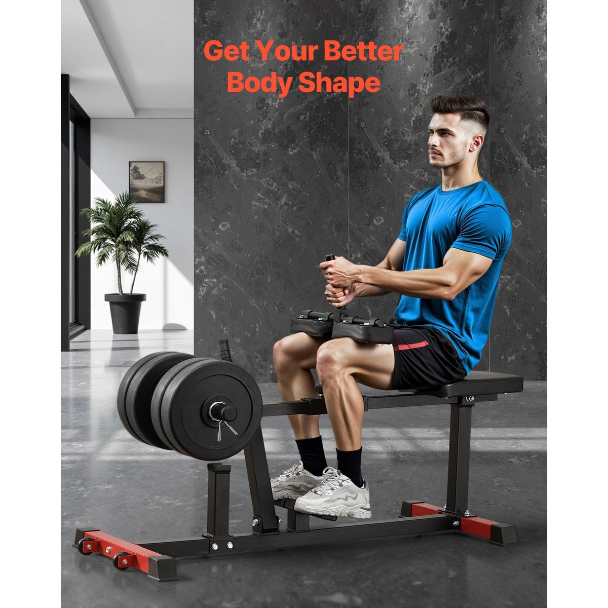Seated Calf Machine, 440 LBS Capacity Calf Raise Machine, Seated Calf Raise Leg Exercise Home Gym, Calf Workout Training Equipment, Lower Body Specialty Machine, Fit 1/2 inch Weight Plates