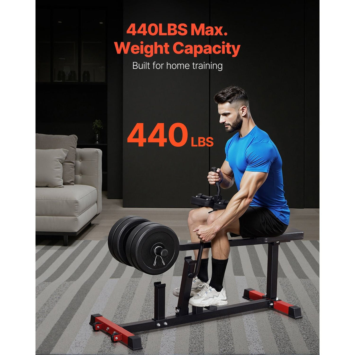 Seated Calf Machine, 440 LBS Capacity Calf Raise Machine, Seated Calf Raise Leg Exercise Home Gym, Calf Workout Training Equipment, Lower Body Specialty Machine, Fit 1/2 inch Weight Plates