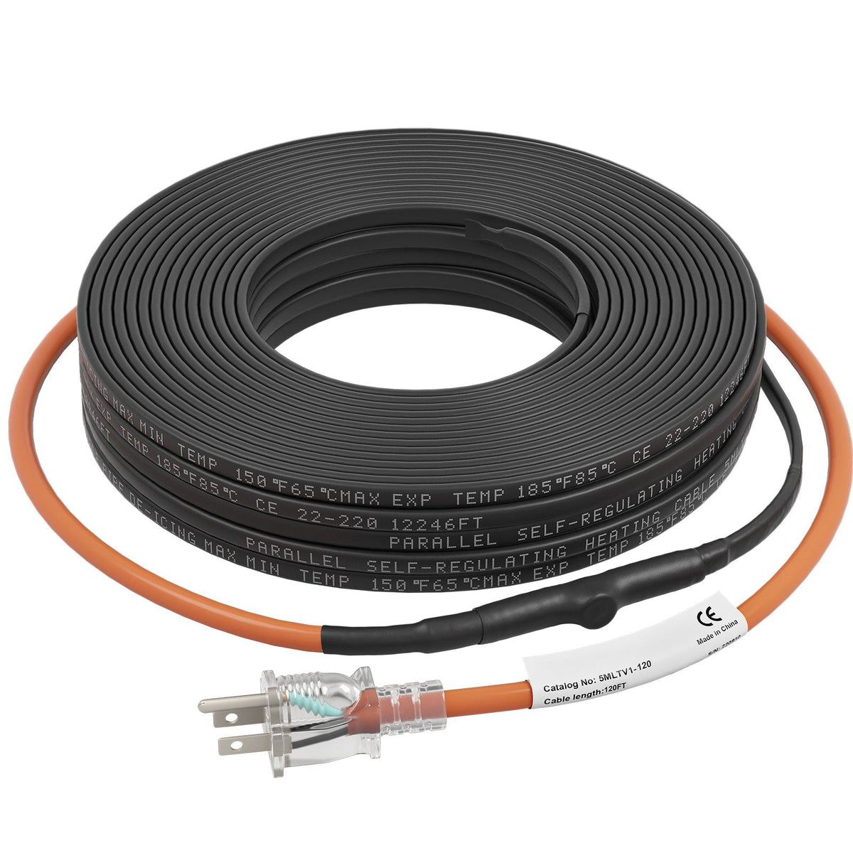 Self-Regulating Pipe Heating Cable, 120-feet 5W/ft Heat Tape for Pipes Freeze Protection, Protects PVC Hose, Metal and Plastic Pipe from Freezing, 120V