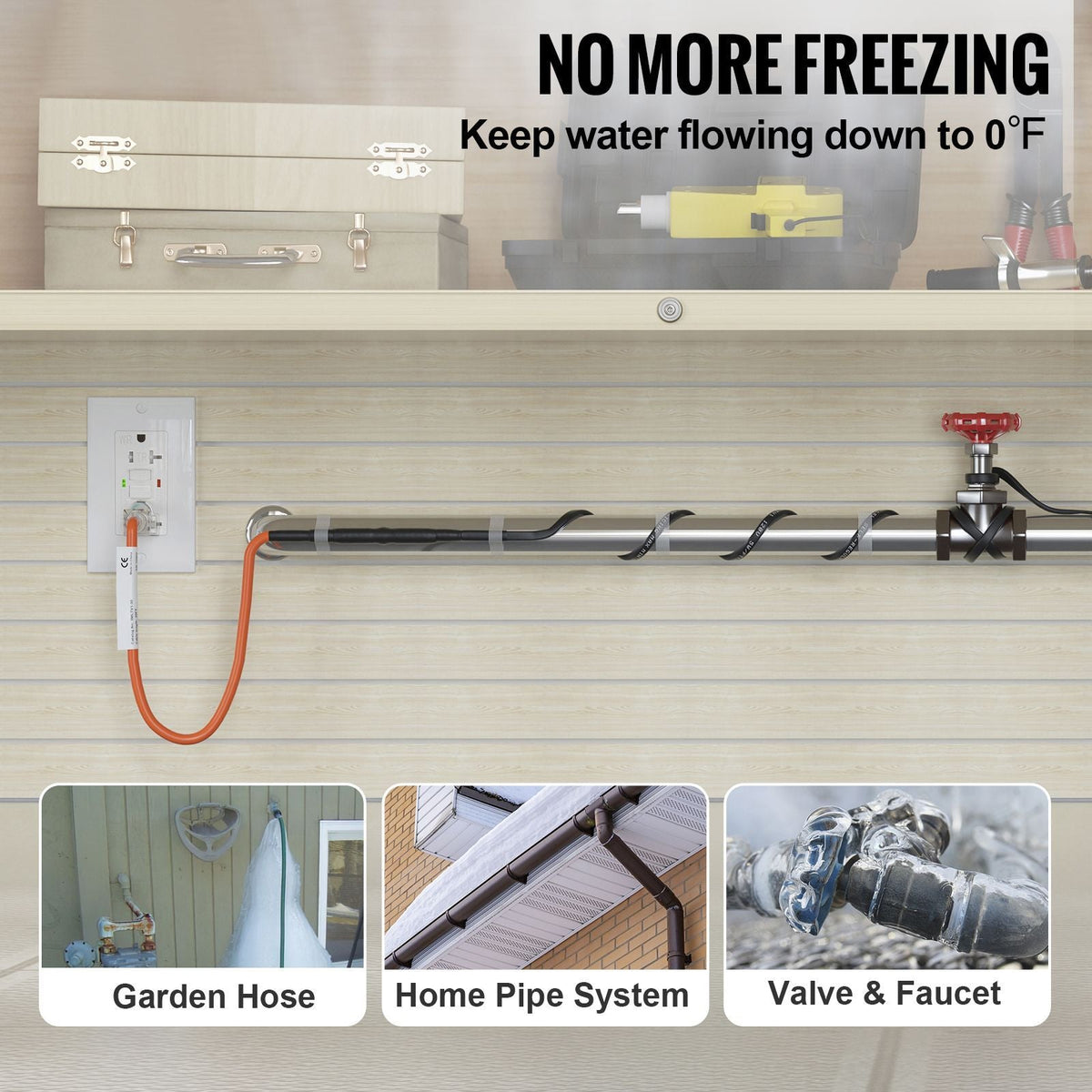 Self-Regulating Pipe Heating Cable, 120-feet 5W/ft Heat Tape for Pipes Freeze Protection, Protects PVC Hose, Metal and Plastic Pipe from Freezing, 120V