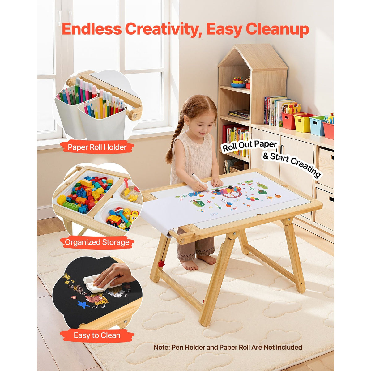 Sensory Table for Toddlers, Wooden Kids Activity Table and Art Easel with Reversible Double-Sided Board, Storage Bins, for Boys and Girls Playing Sand and Water, Drawing, Studying, Dining