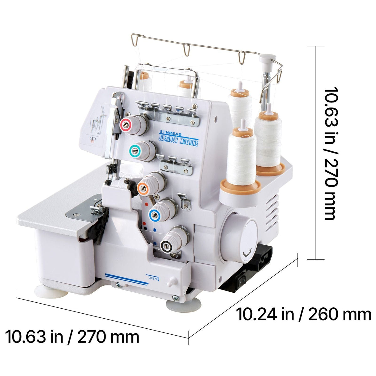 Serger Overlock Sewing Machine, 1250 Stitches Per Minute, 2-3-5 Thread Capability, with LED Light and Strong Suction Feet, Heavy-Duty Metal Frame Sewing Machine for Various Fabrics, White