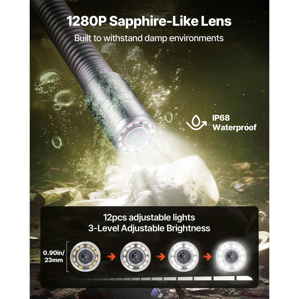 Sewer Camera, 164 ft/50m, Self-Leveling Drain Inspection Camera with 4.3" 1080P HD Screen, IP68 Waterproof Snake Plumbing Camera with Lights - 12 LEDs & 16GB Card for Sewer Line Duct Pipe