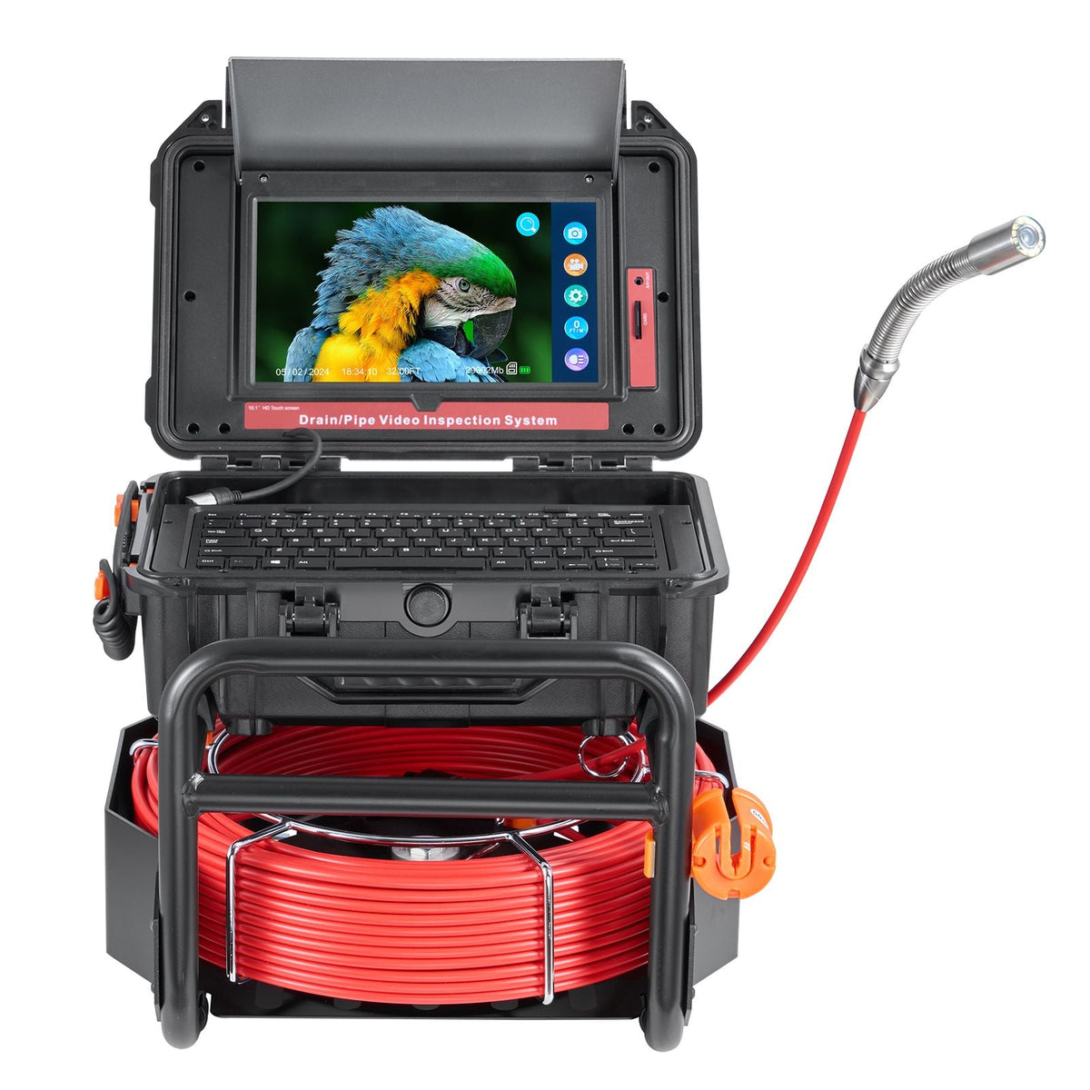 Sewer Camera, 165 ft/50m, Self-Leveling Drain Camera with 10.1" Touchscreen, 512Hz Transmitter & Distance Counter, IP67 Snake Plumbing Camera with Lights-12 LED, 32GB Card for Duct Pipe