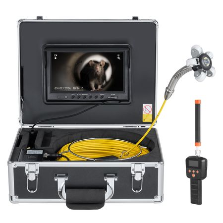 Sewer Camera with 512Hz Locator, 98 ft/30 m, 9" Drain Inspection Camera with Self-Leveling, 36X Zoom, Plumbing Camera with Lights-12 LED, 32GB Card, IP68 Waterproof Snake Camera for Duct Pipe