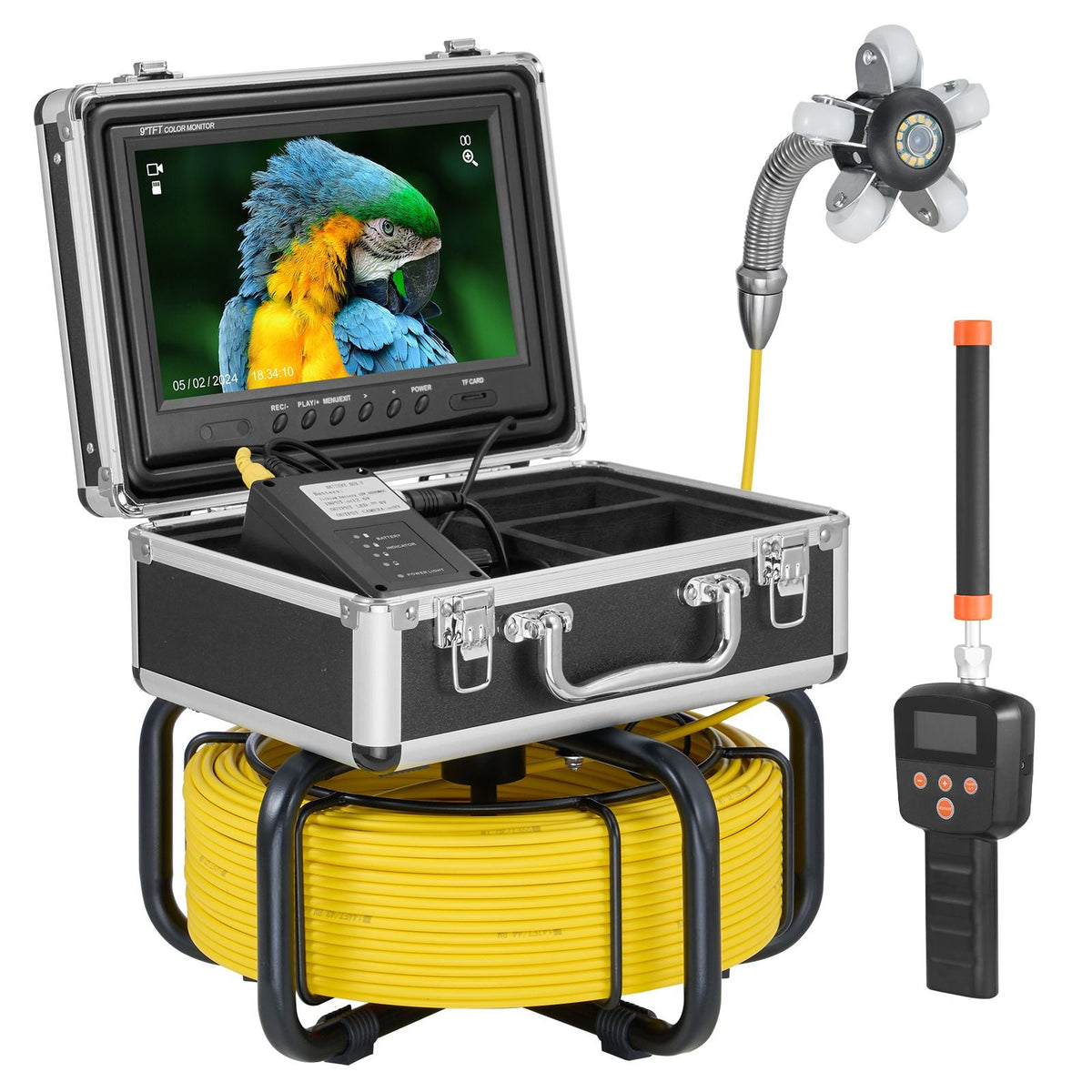 Sewer Camera with 512Hz Locator,165 ft/50 m, Self-Leveling Drain Inspection Camera with 9" 1080P HD Screen, 36X Zoom, Snake Plumbing Camera with Lights-12 LED, 32GB SD Card for Duct Pipe