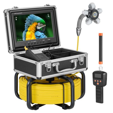 Sewer Camera with 512Hz Locator,165 ft/50 m, Self-Leveling Drain Inspection Camera with 9" 1080P HD Screen, 36X Zoom, Snake Plumbing Camera with Lights-12 LED, 32GB SD Card for Duct Pipe