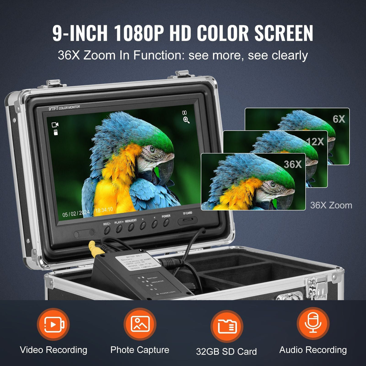Sewer Camera with 512Hz Locator,165 ft/50 m, Self-Leveling Drain Inspection Camera with 9" 1080P HD Screen, 36X Zoom, Snake Plumbing Camera with Lights-12 LED, 32GB SD Card for Duct Pipe