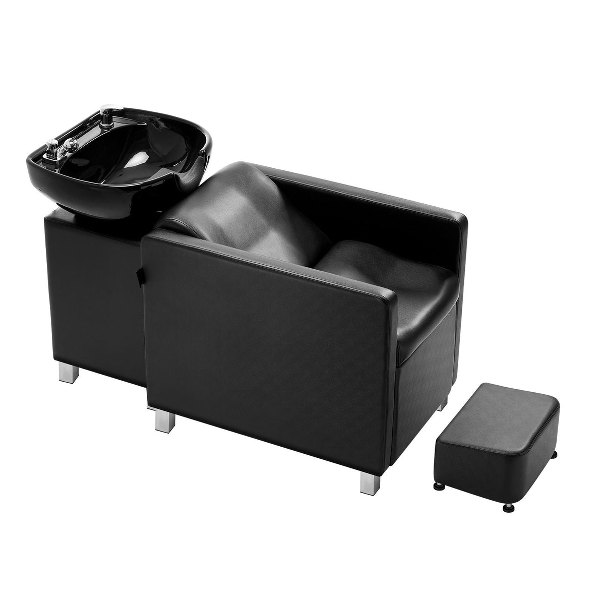 Shampoo Backwash Chair, 661.4LBS Loading Salon & Spa Hair Washing Station, Backwash Barber Shampoo Bowl and Chair, Beauty Spa Massage Hairdressing Equipment with Wide Footrest and Ceramic Bowl