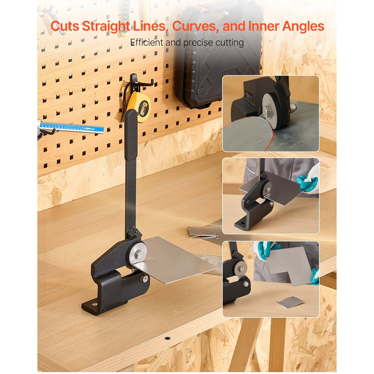 Sheet Metal Shear, Throatless Rotary Hand Shear, 16 Gauge Mild Steel Sheet Cutter with 0.06 in Capacity, with Solid Construction, Mounting Type, for Cutting Steel, Copper, Rebar, and Aluminum
