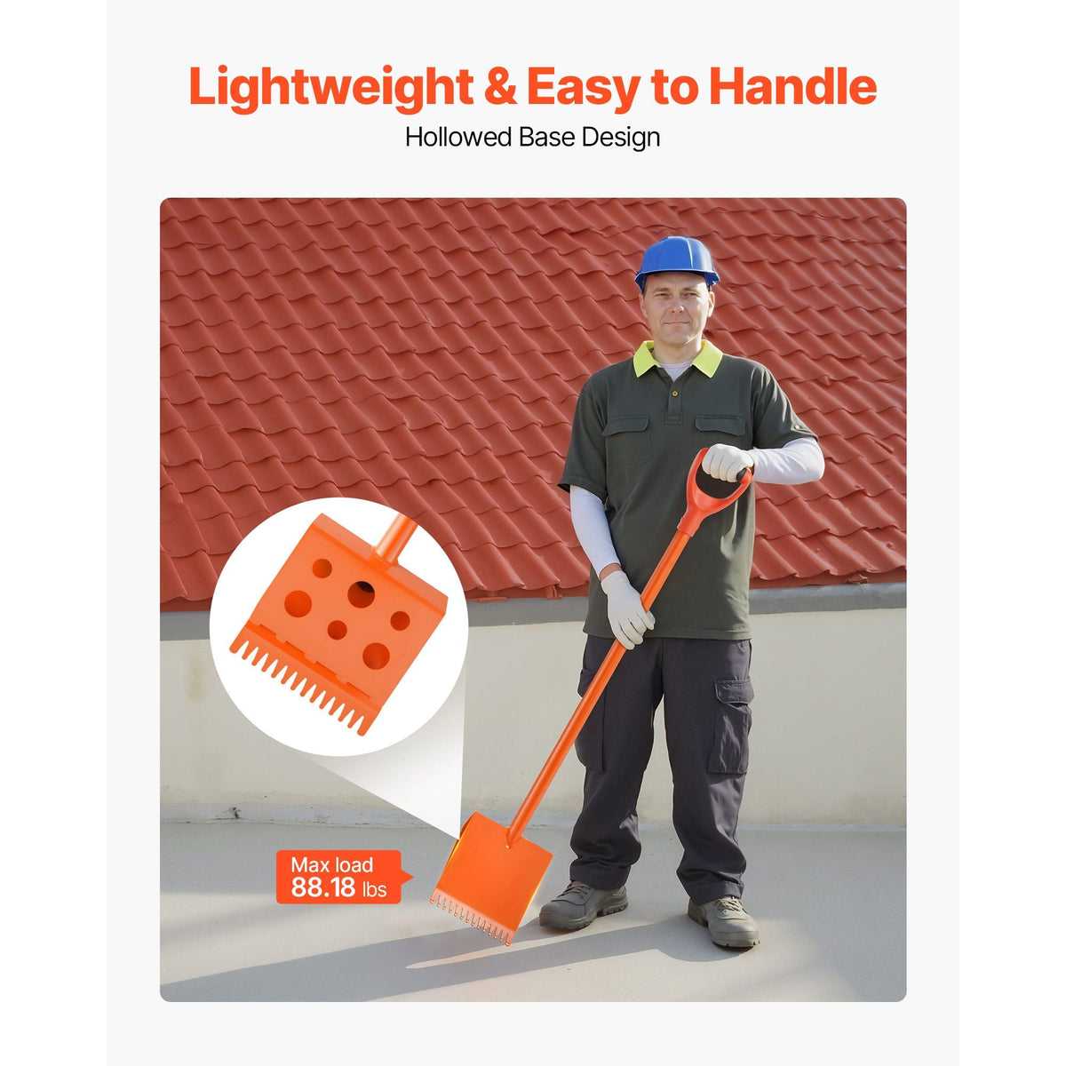Shingle Shovel 4 Pack, D-Grip Handle Shingle Roof Ripper, High Hardness 45# Steel & Lightweight Easy Tearing Off Roofing & Nails Tool, ideal for Commercial and Residential Use,Orange