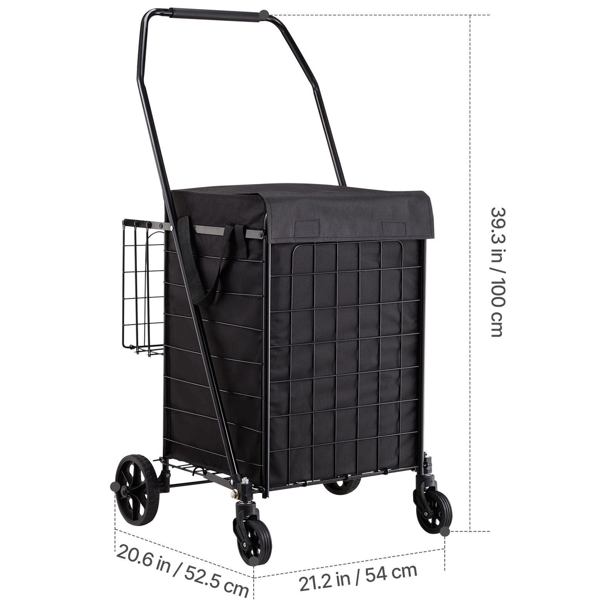 Shopping Cart, Folding Grocery Utility Cart with Dual Baskets, Waterproof Liner & Wheels, 100 LBS Large Load Capacity, Heavy Duty Laundry Basket for Laundry, Shopping, Camping, Grocery, Luggage