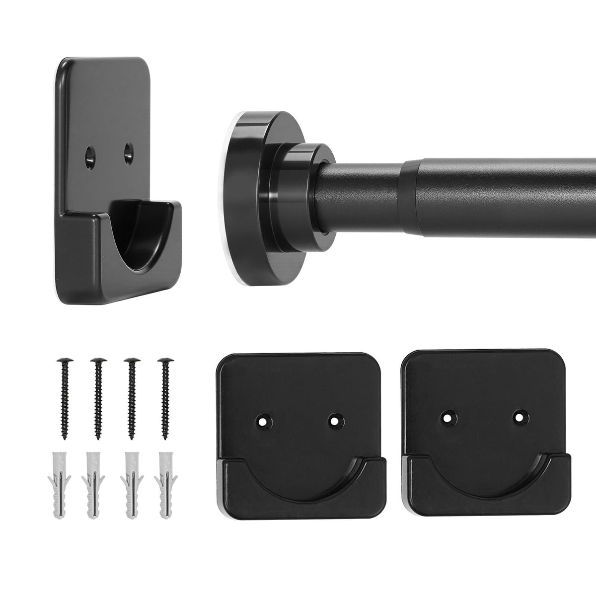 Shower Curtain Rod, 28-76 Inches, 1 Inch Diameter, Adjustable Spring Tension Stainless Steel Telescoping Rod with Holders, No Drilling Non-Slip for Bathroom, Closet, Window, Room Divider, Black