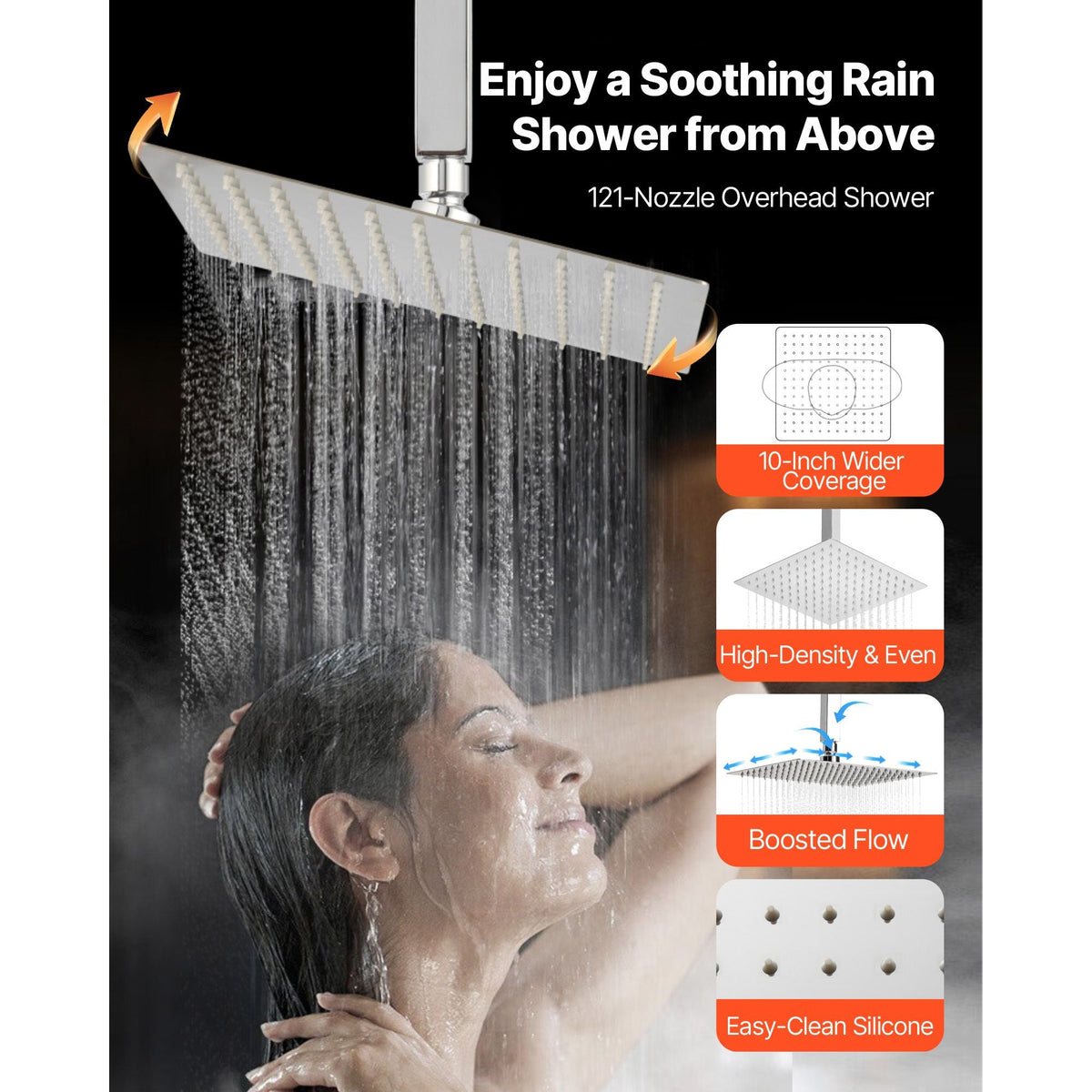 Shower Faucet Set, 10 Inch Ceiling Mount Rainfall Shower System with 6 Body Jets and 2 in 1 Handheld Spray, Rotatable 3-Function Rain Head System Set, Complete Brass Valve and Trim Kit, Chrome