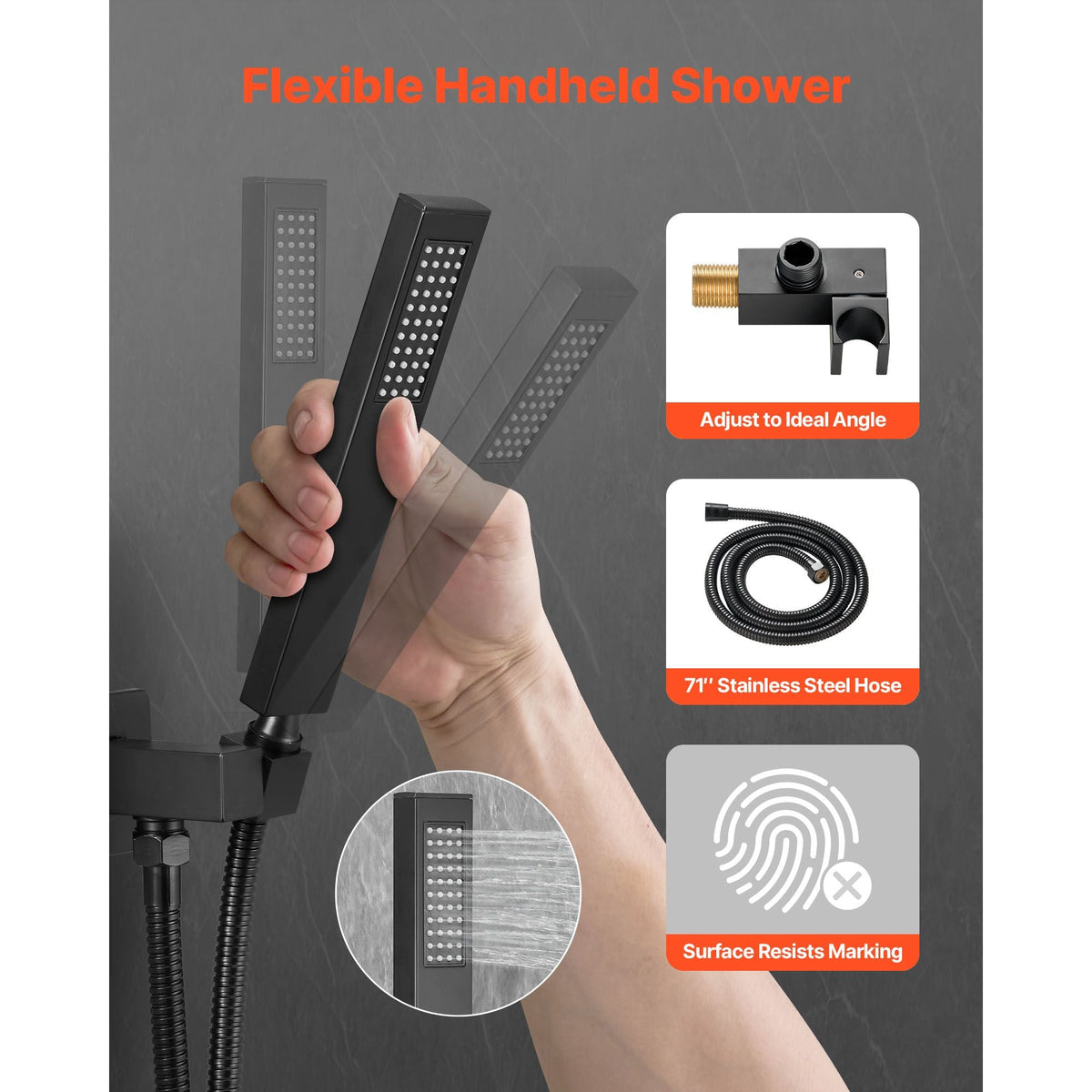 Shower Faucet Set, Rainfall Bathroom Shower System with 12-Inch Square Rain Shower Head and Handheld Spray, Wall Mounted Bath Fixtures with Brass Valve and Trim Kit, Matte Black