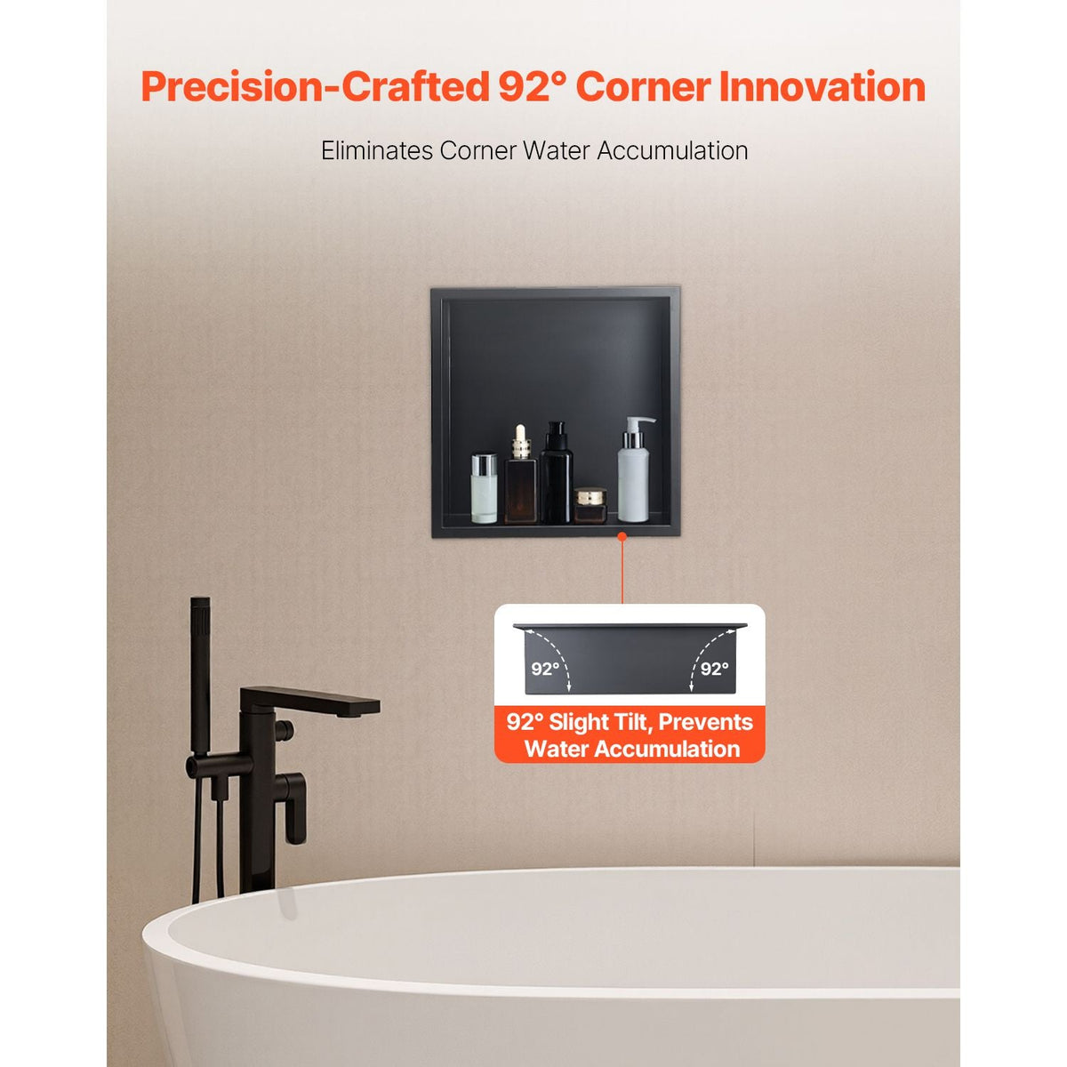 Shower Niche, 13 x 13 x 4 inch Recessed Wall Niche, Heavy-duty Stainless Steel Modern Soap & Shampoo Storage Organizer, Sealed Waterproof, Durable & Easy to Install,Black for Bathroom