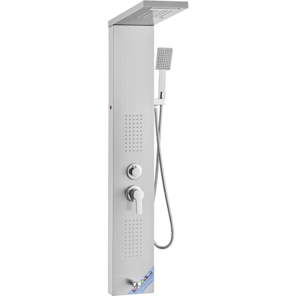 Shower Panel System, 5 Shower Modes, LED Shower Panel Tower, Rainfall, Waterfall, 2 Body Massage Jets, Tub Spout, Handheld Shower Head with 59" Hose, Stainless Steel Wall-Mounted Shower Set
