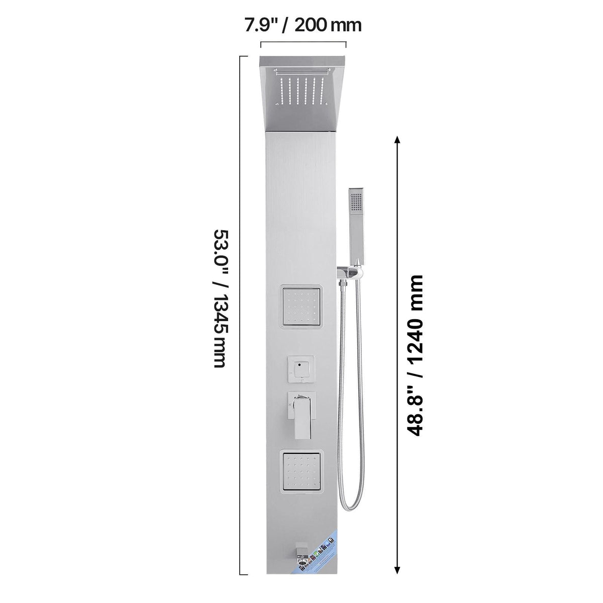Shower Panel Tower System with Rainfall Waterfall Shower Head, 53 in Brushed Stainless Steel Shower Column, 5-Function Faucet, Wall-Mount Rain Massage System with 2 Body Jet, Handheld, Tub Spout