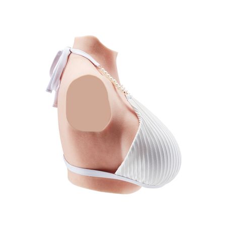 Silicone Breastplate, K Sized High Neckline Fake Breasts for Crossdressers, Realistic Silicone-Filled Fake Boobs Breast Forms for Transgender Cosplay Drag Queen, Ivory