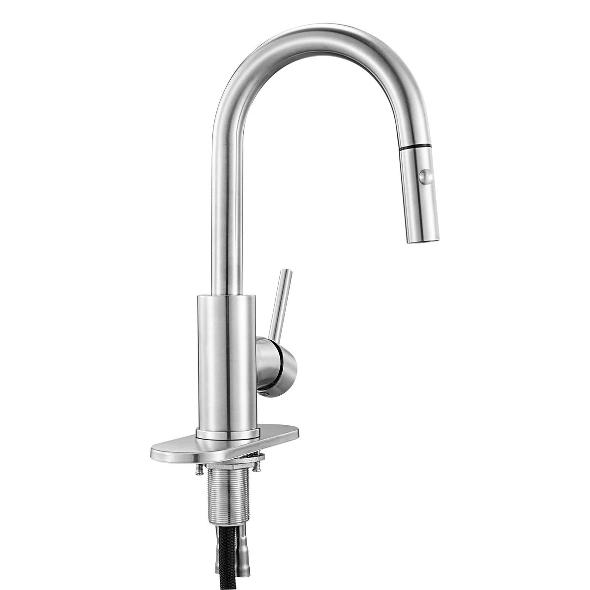 Single Handle Sink Faucet, Brushed Nickel Kitchen Faucet with Pull Down Sprayer, Suitable for Bathroom, RV, Bar Sink, Public Restroom, Stream & Spray Dual Water Flow Modes, Leak-Proof Valve