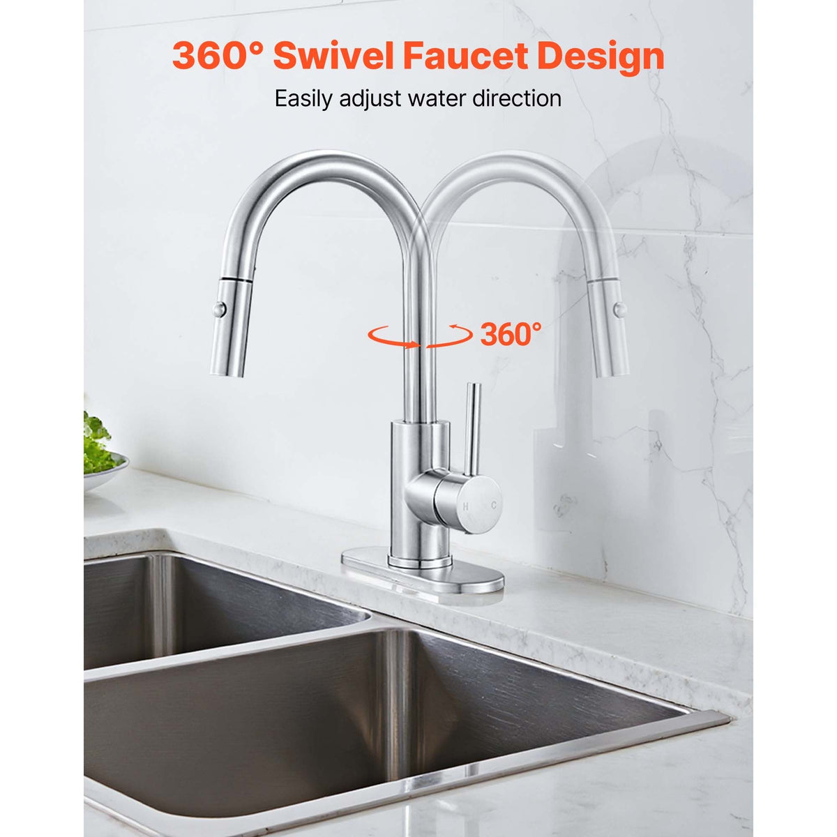Single Handle Sink Faucet, Brushed Nickel Kitchen Faucet with Pull Down Sprayer, Suitable for Bathroom, RV, Bar Sink, Public Restroom, Stream & Spray Dual Water Flow Modes, Leak-Proof Valve