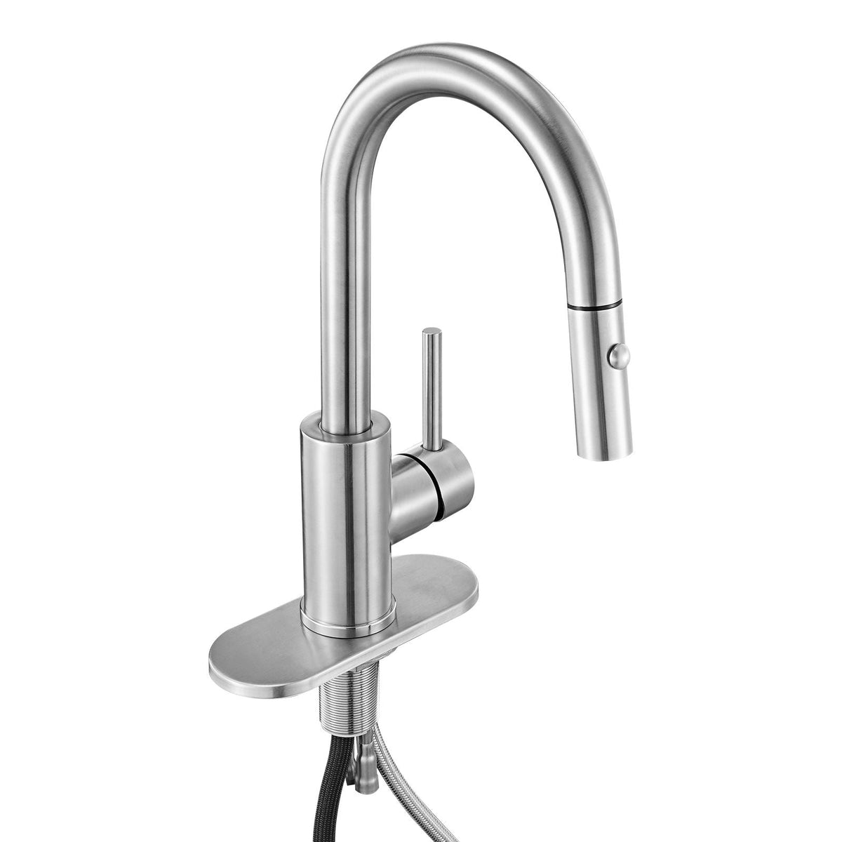 Single Handle Sink Faucet, Brushed Nickel Kitchen Faucet with Pull Down Sprayer, Suitable for Bathroom, RV, Bar Sink, Public Restroom, Stream & Spray Dual Water Flow Modes, Leak-Proof Valve