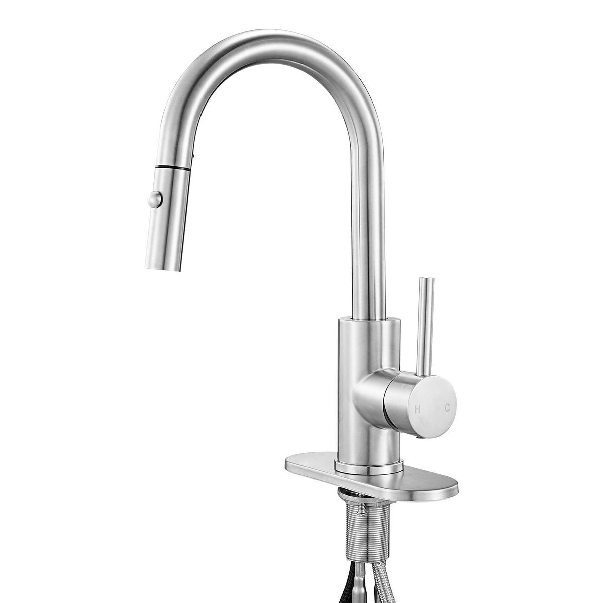 Single Handle Sink Faucet, Brushed Nickel Kitchen Faucet with Pull Down Sprayer, Suitable for Bathroom, RV, Bar Sink, Public Restroom, Stream & Spray Dual Water Flow Modes, Leak-Proof Valve