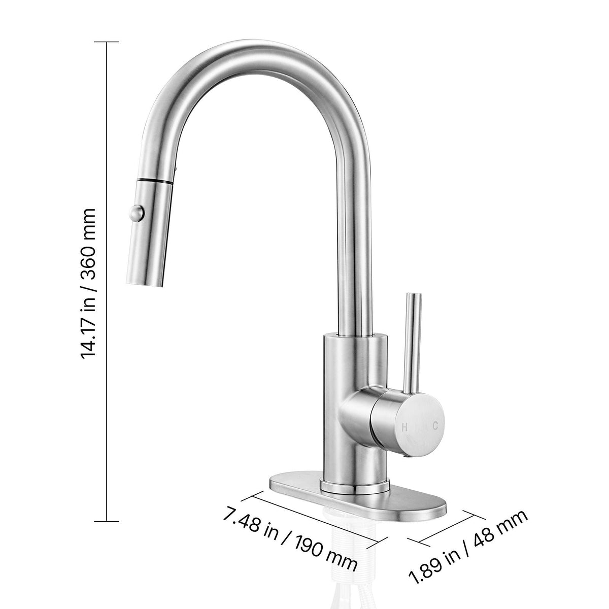 Single Handle Sink Faucet, Brushed Nickel Kitchen Faucet with Pull Down Sprayer, Suitable for Bathroom, RV, Bar Sink, Public Restroom, Stream & Spray Dual Water Flow Modes, Leak-Proof Valve