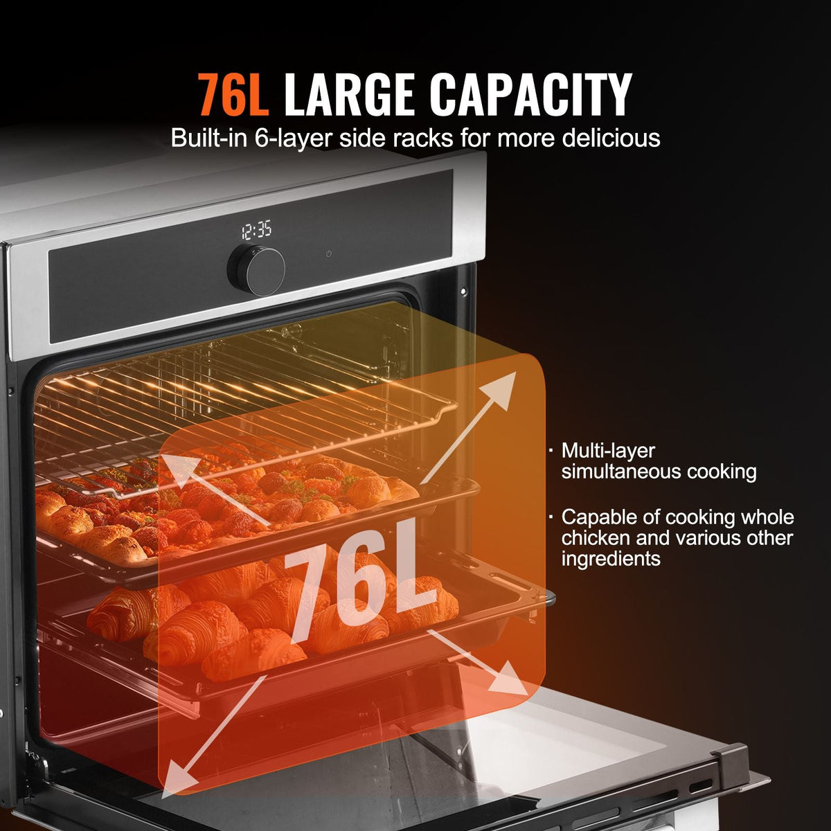Single Wall Oven, 24" Electric Built-in Wall Oven with 16 Cooking Functions, 2.68 Cu.Ft Electric Wall Ovens with Timer, 3150W Electric Oven with Baking Rack and Tray, for Kitchen