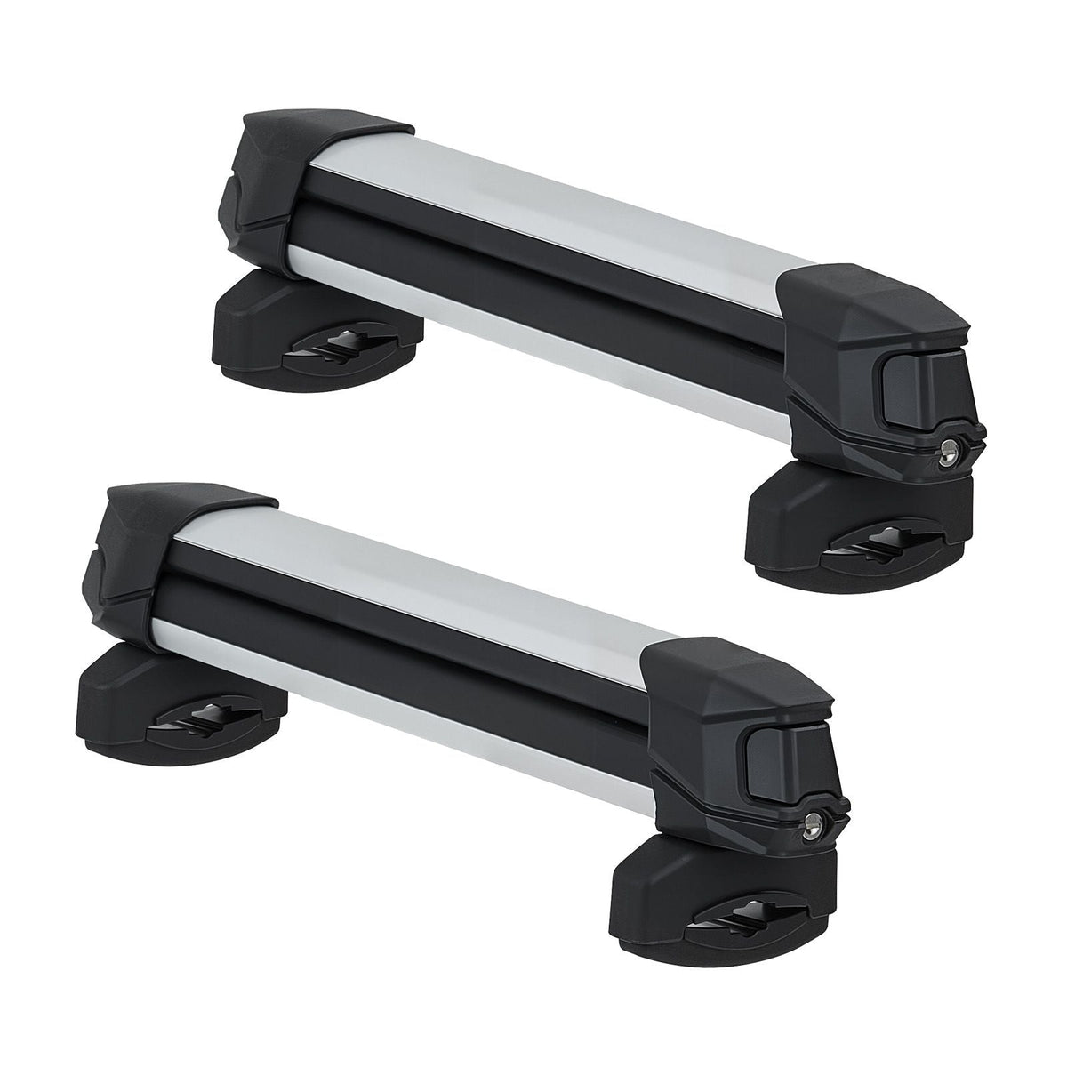 Ski & Snowboard Roof Rack, Carry up to 4 Pairs of Skis or 2 Snowboards, 2 PCS Aluminum Universal Car Roof Rack Top Holder with Lock & Rubber Padding, Carrier for Fishing Rod, Fit Most Crossbars