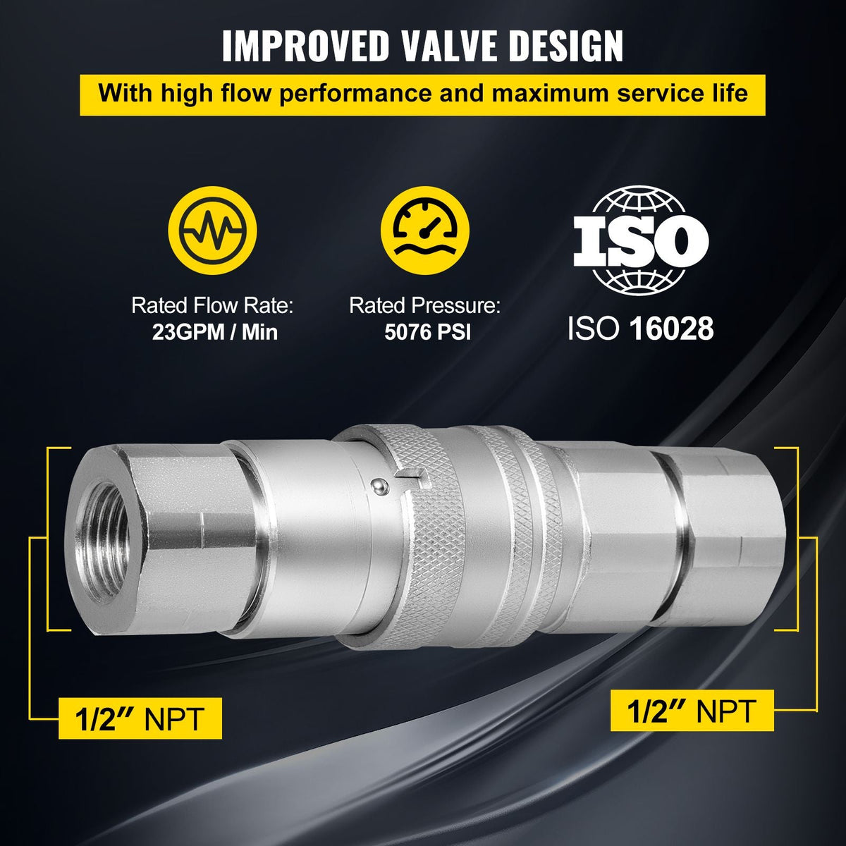 Skid Steer Hydraulic Quick Connect 1/2\" Body Hydraulic Coupler 1/2\" NPT Hydraulic Coupling Quick Connect 8 Pairs Hydraulic Quick Coupler 27.6 MPa (ISO 16028) (8 Pairs)