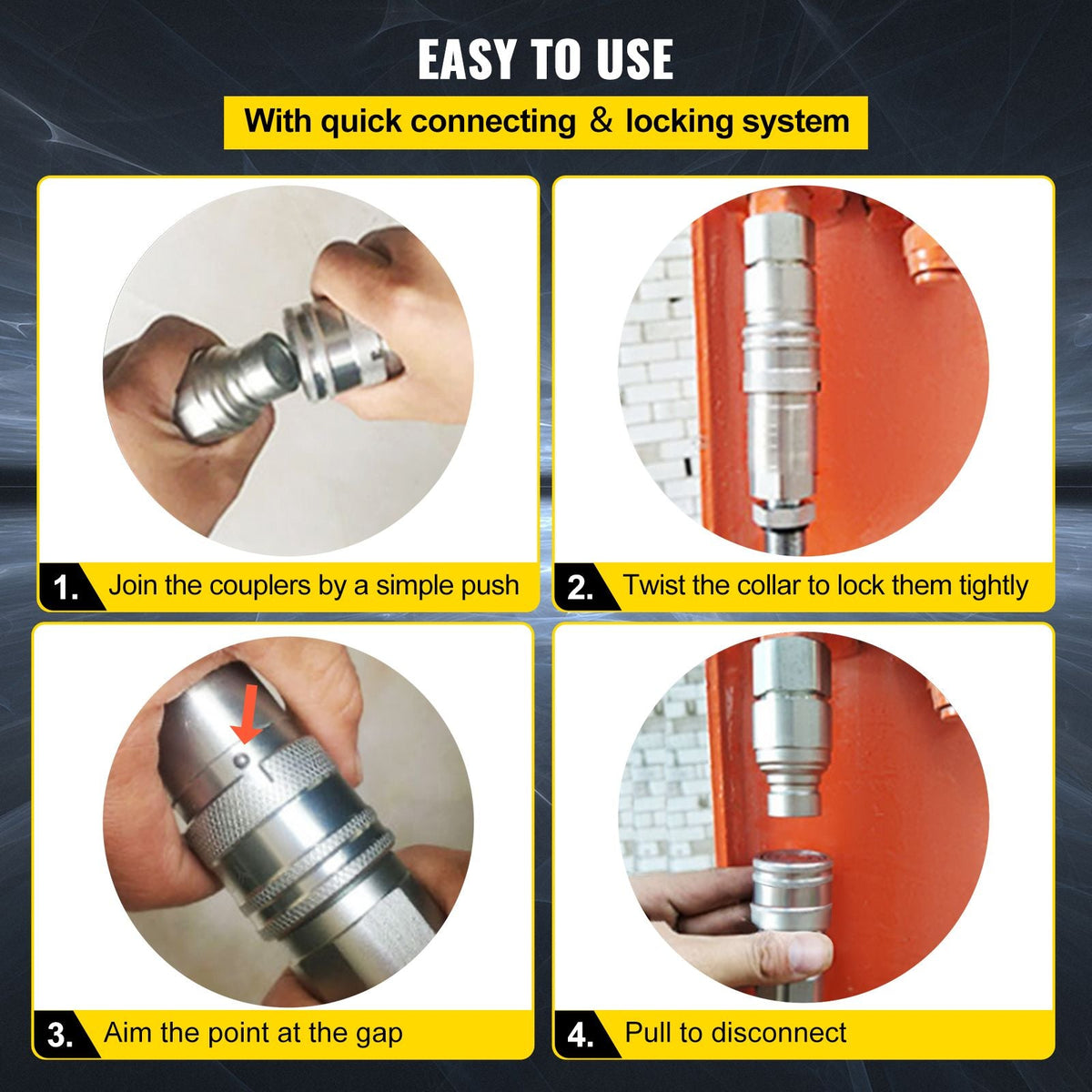 Skid Steer Hydraulic Quick Connect 1/2\" Body Hydraulic Coupler 1/2\" NPT Hydraulic Coupling Quick Connect 8 Pairs Hydraulic Quick Coupler 27.6 MPa (ISO 16028) (8 Pairs)