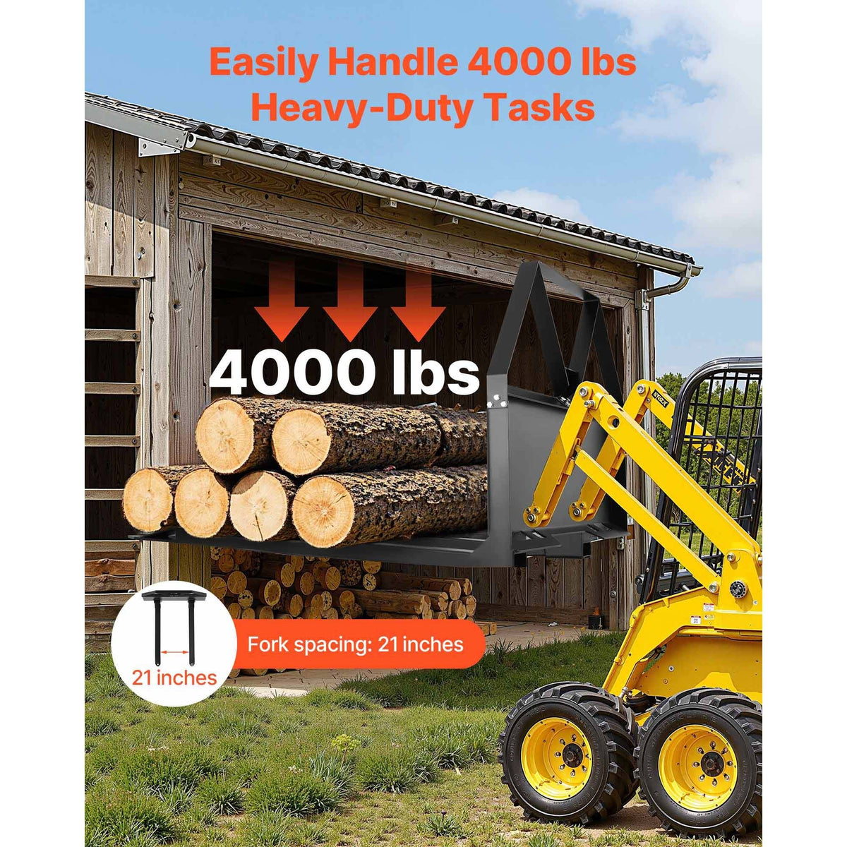 Skid Steer Pallet Forks, 2600 lbs Rated Capacity, Pallet Fork Frame Attachment with 48-inch Pallet Forks Blades, 1-7/8 inch Ball Hitch Receiver, Quick Tach Connection for Skid Steers, Tractors