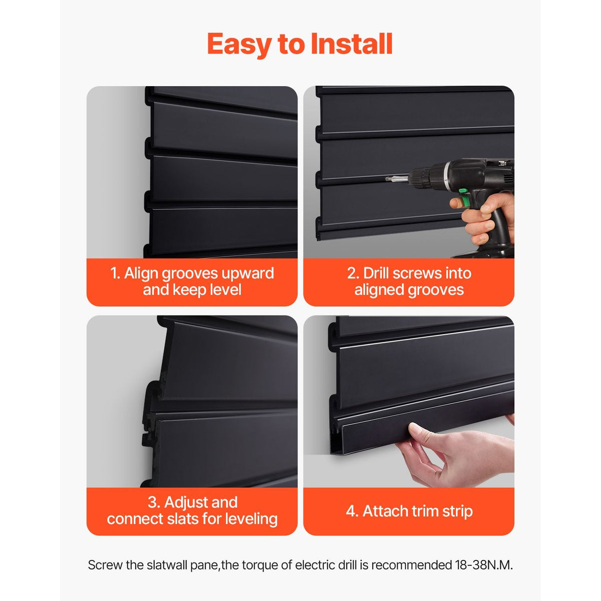 Slat Wall Paneling, 2 x 4 ft, PVC Garage Slatwall with Modular Design, Black Slat Wall Easy-to-Install Adjustable Slatwall Panel with Coupling Structure & DIY Cutting, Fits for Storage & Display