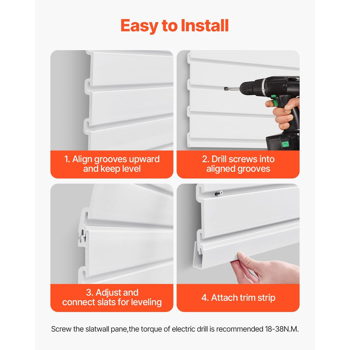 Slat Wall Paneling, 2 x 4 ft, PVC Garage Slatwall with Modular Design, White Slat Wall Easy-to-Install Adjustable Slatwall Panel with Coupling Structure & DIY Cutting, Fits for Storage & Display