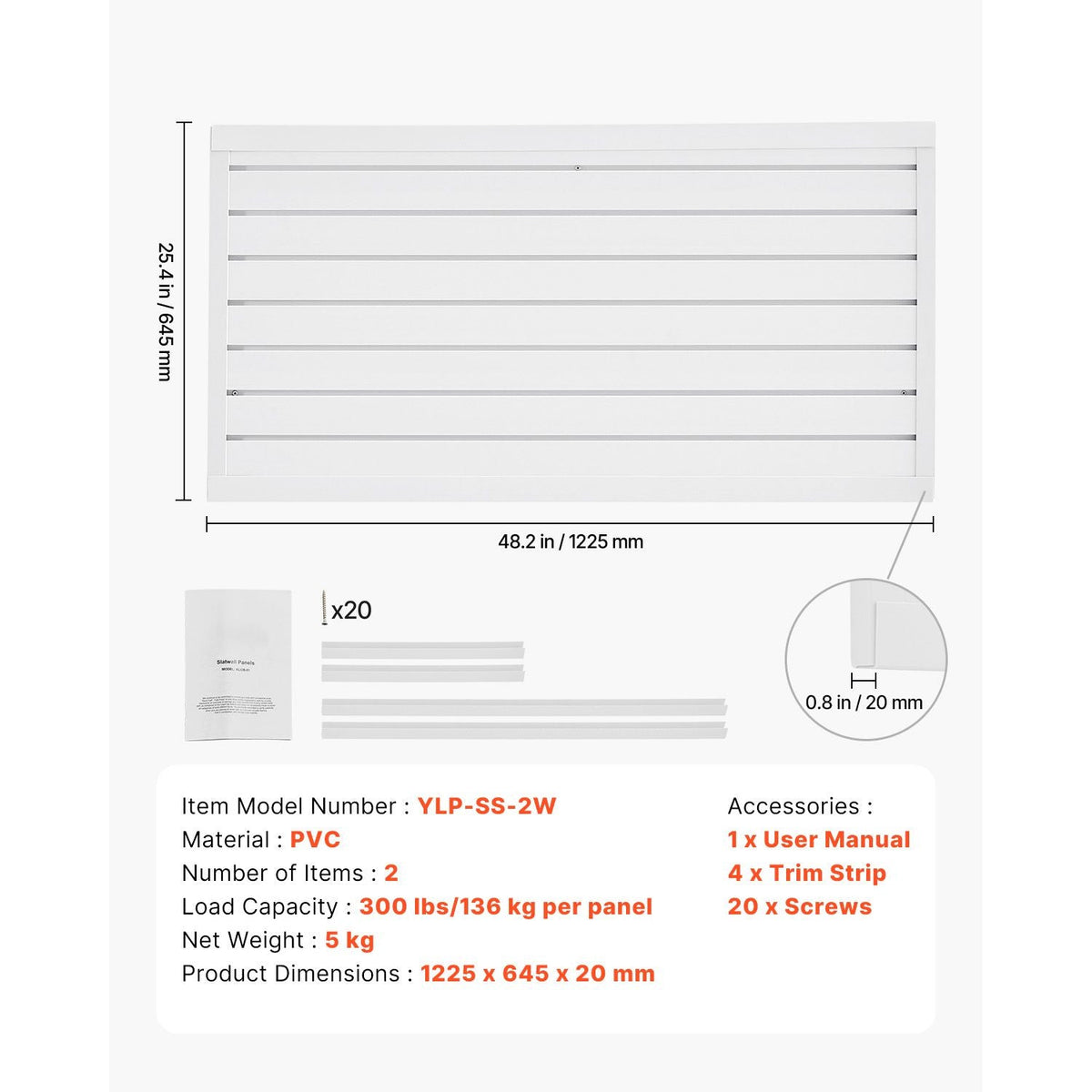 Slat Wall Paneling, 2 x 4 ft, PVC Garage Slatwall with Modular Design, White Slat Wall Easy-to-Install Adjustable Slatwall Panel with Coupling Structure & DIY Cutting, Fits for Storage & Display