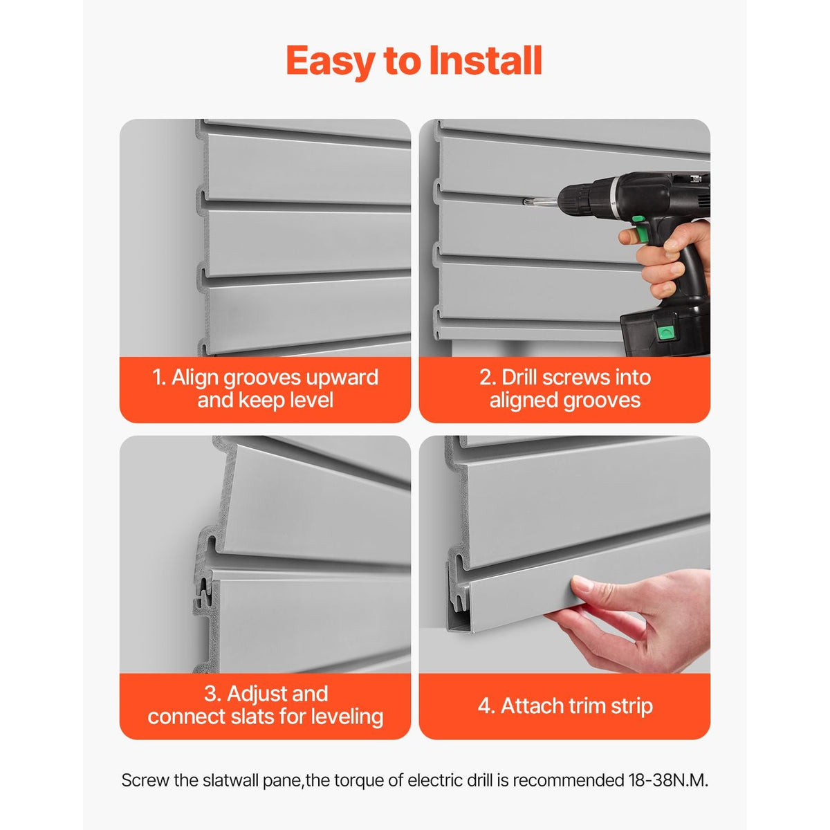 Slat Wall Paneling, 8 x 4 ft, PVC Garage Slatwall with Accessories, Grey Slat Wall Easy-to-Install Adjustable Slatwall Panel with Coupling Structure & DIY Cutting, Fits for Storage & Display