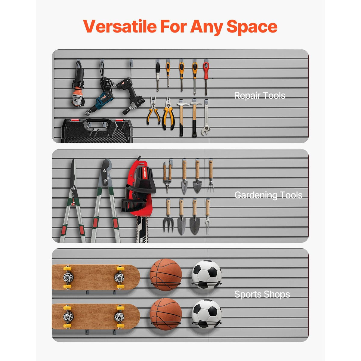 Slat Wall Paneling, 8 x 4 ft, PVC Garage Slatwall with Accessories, Grey Slat Wall Easy-to-Install Adjustable Slatwall Panel with Coupling Structure & DIY Cutting, Fits for Storage & Display