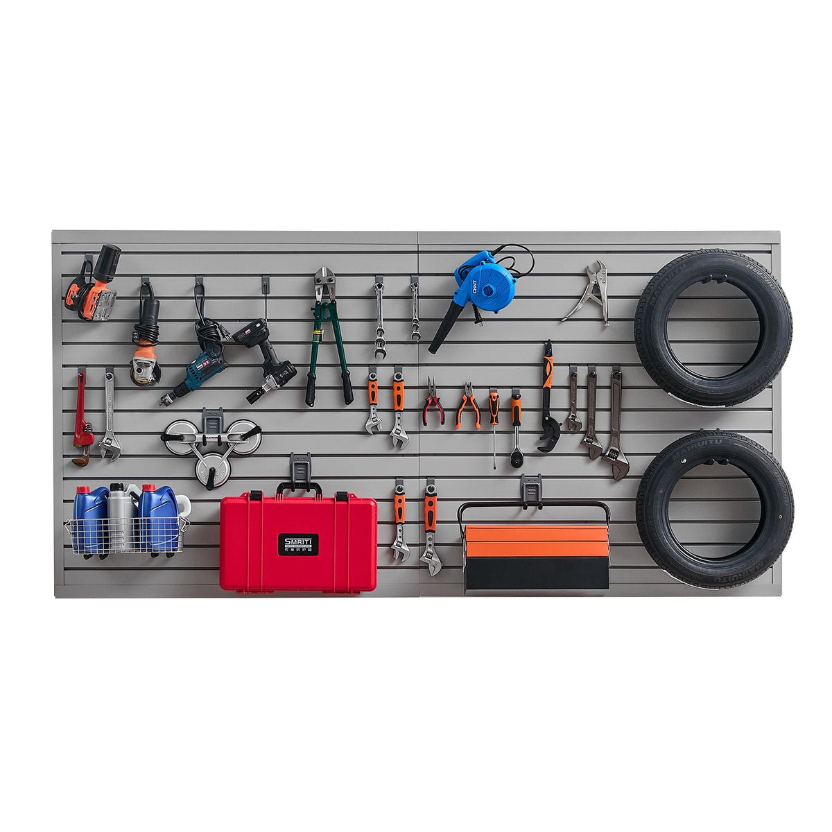 Slat Wall Paneling, 8 x 4 ft, PVC Garage Slatwall with Accessories, Grey Slat Wall Easy-to-Install Adjustable Slatwall Panel with Coupling Structure & DIY Cutting, Fits for Storage & Display