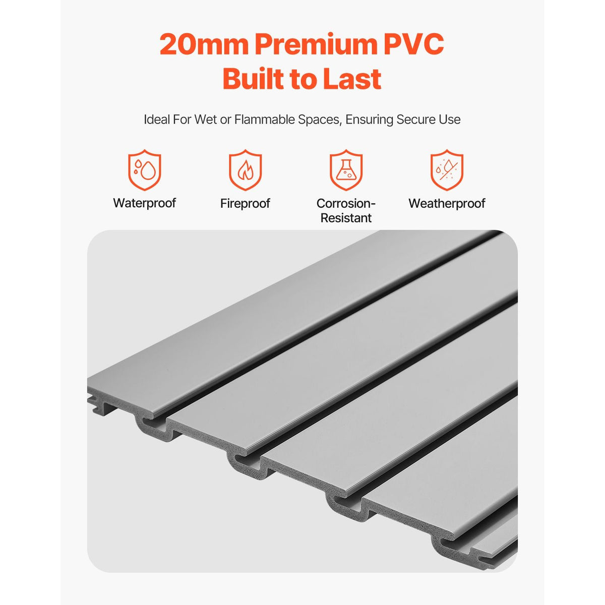 Slat Wall Paneling, 8 x 4 ft, PVC Garage Slatwall with Accessories, Grey Slat Wall Easy-to-Install Adjustable Slatwall Panel with Coupling Structure & DIY Cutting, Fits for Storage & Display