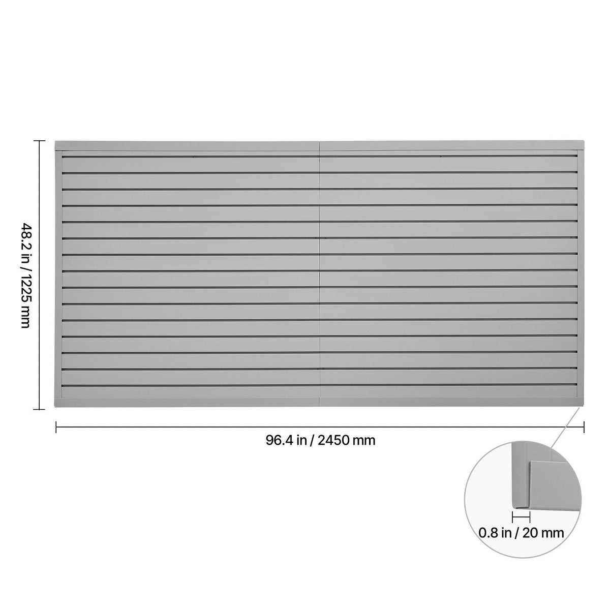 Slat Wall Paneling, 8 x 4 ft, PVC Garage Slatwall with Accessories, Grey Slat Wall Easy-to-Install Adjustable Slatwall Panel with Coupling Structure & DIY Cutting, Fits for Storage & Display